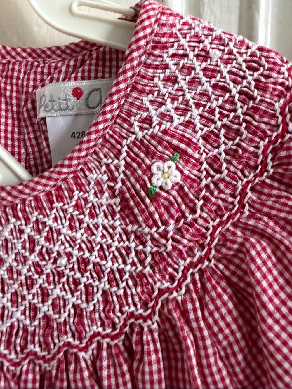 2T Petit Ami Girls' Smocked Gingham Dress in red - Picture 4 of 4